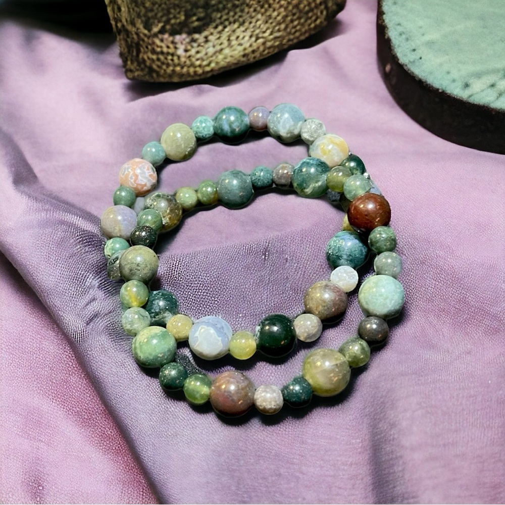 ❌SOLD❌Chakra Bead Bag Charm/Key Chain and 2 Bracelets. Indian Agate/Fancy Jasper